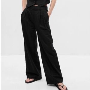 GAP Black Linen Cotton Blend Pleated Wide Leg Pants Size 6